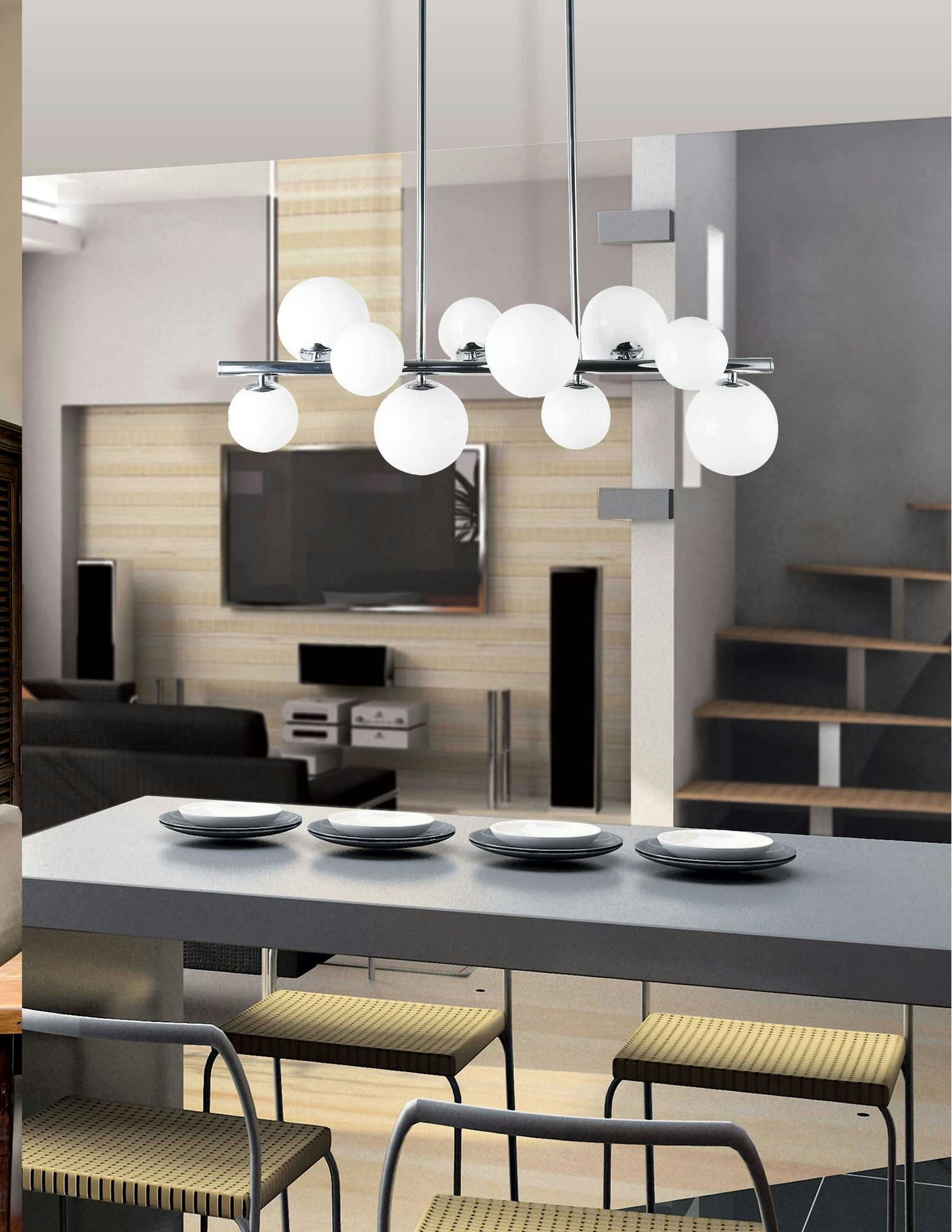 Dainolite 10 Light Halogen Horiz Pendant Polished Chrome Painted White ... within Dainolite 10 Light Halogen Horiz Pendant Polished Chrome Painted White Glass