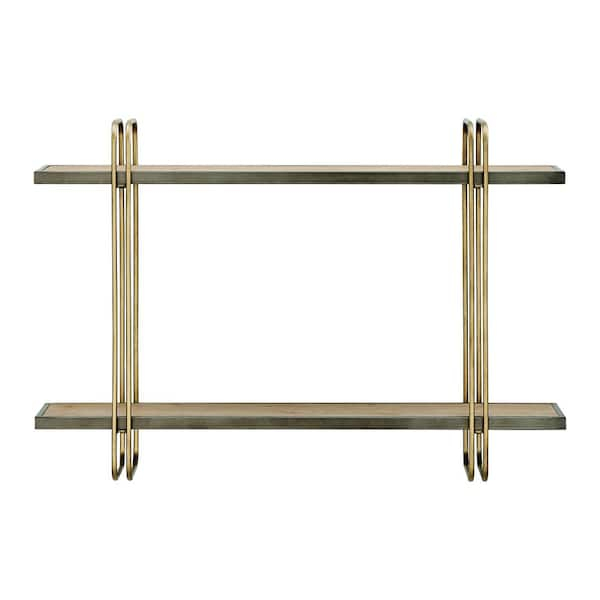 Danya B 2-Tier Warm Gold And Washed Oak Brown Metal Hanging Bracket Wall Mounted Shelf Fhb3303Gb ... pertaining to Understanding the Versatility of the Danya B. Warm Gold Wall Shelf