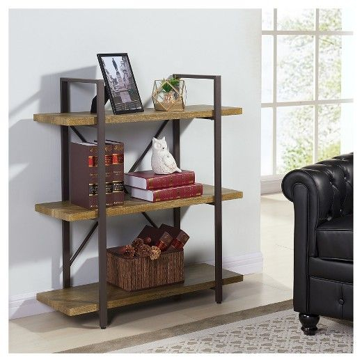 Danya B. 35.5" X 40" Three Level Rustic Shelving Unit: Laminated ... throughout Danya B 2 Level Rustic Shelving Unit