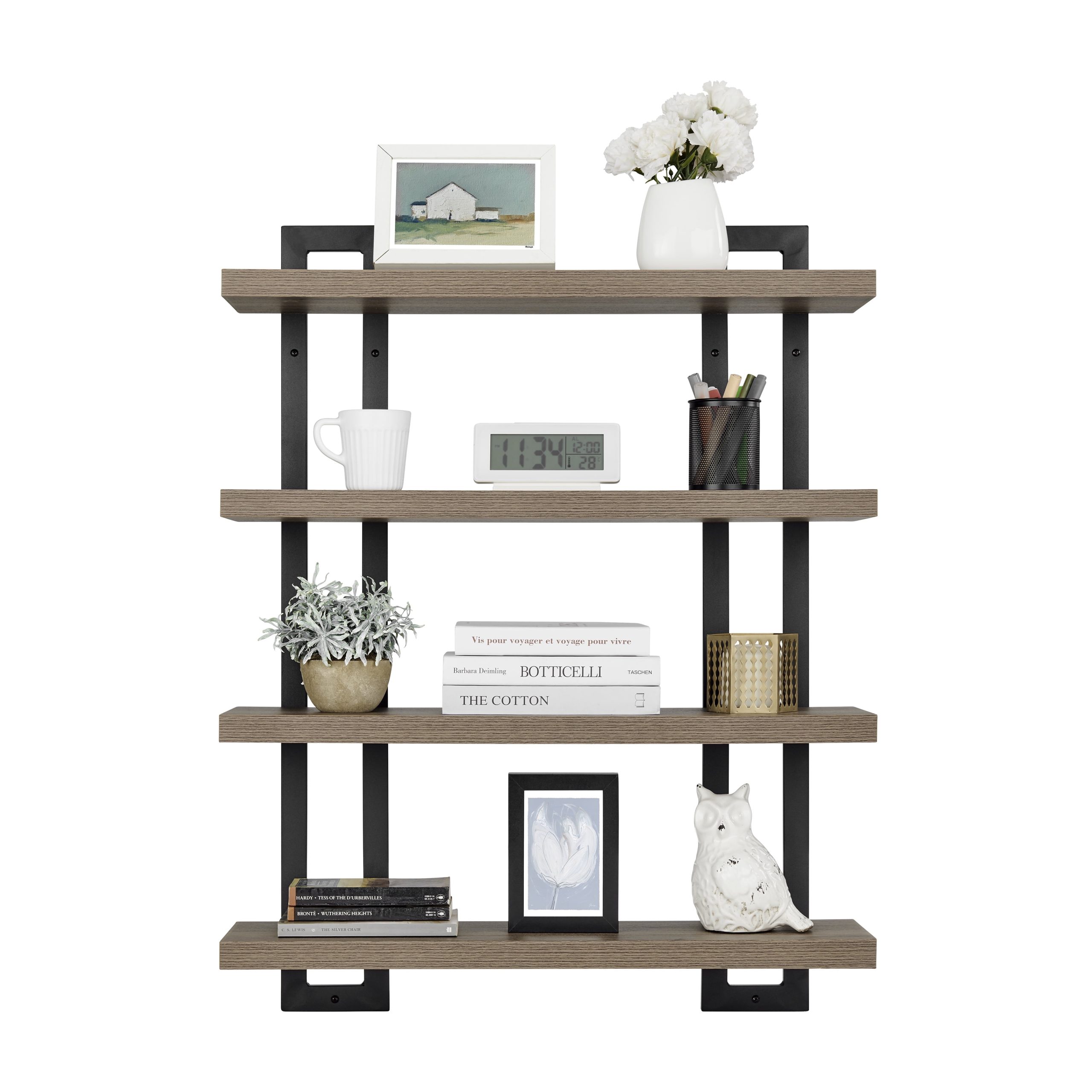 Danya B. 4-Tier Floating Bracket Wall Shelf - Black Metal And Walnut Finish - Walmart.com pertaining to Achieving an Organized Home with the Danya B. White Birch Shelf
