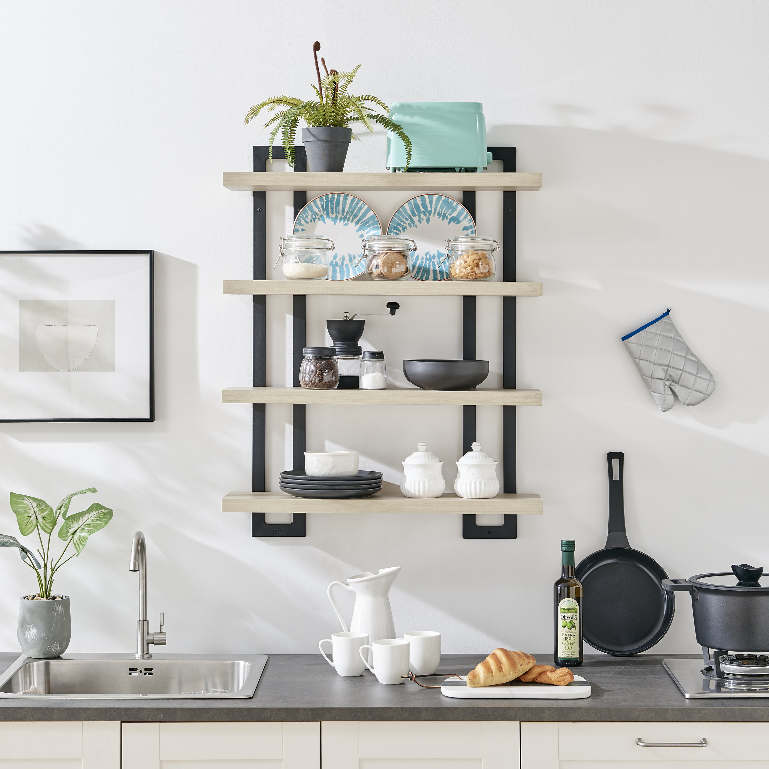 Danya B. 4-Tier Floating Bracket Wall Shelf Metal And Mdf Finish - Industrial - Display And Wall ... intended for Achieving an Organized Home with the Danya B. White Birch Shelf