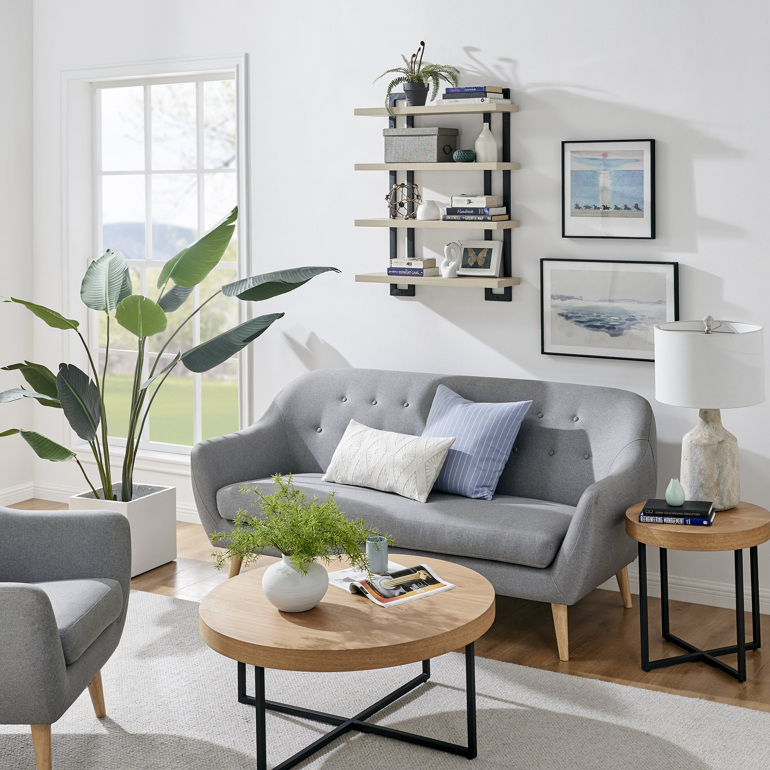 Danya B. 4-Tier Floating Bracket Wall Shelf Metal And Mdf Finish - Industrial - Display And Wall ... intended for Achieving an Organized Home with the Danya B. White Birch Shelf