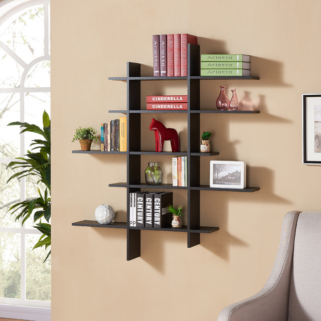Danya B 5 Level Black Asymmetric Wall Shelf - Transitional - Display And Wall Shelves - By Danya ... for Danya B 5 Level Black Asymmetric Wall Shelf, White