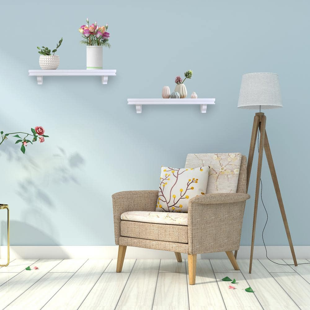 Danya B Decorative 24" White Floating Wall Display Ledge Shelves (Set ... throughout Danya B. Silhouette Shelves, White, Set Of 2