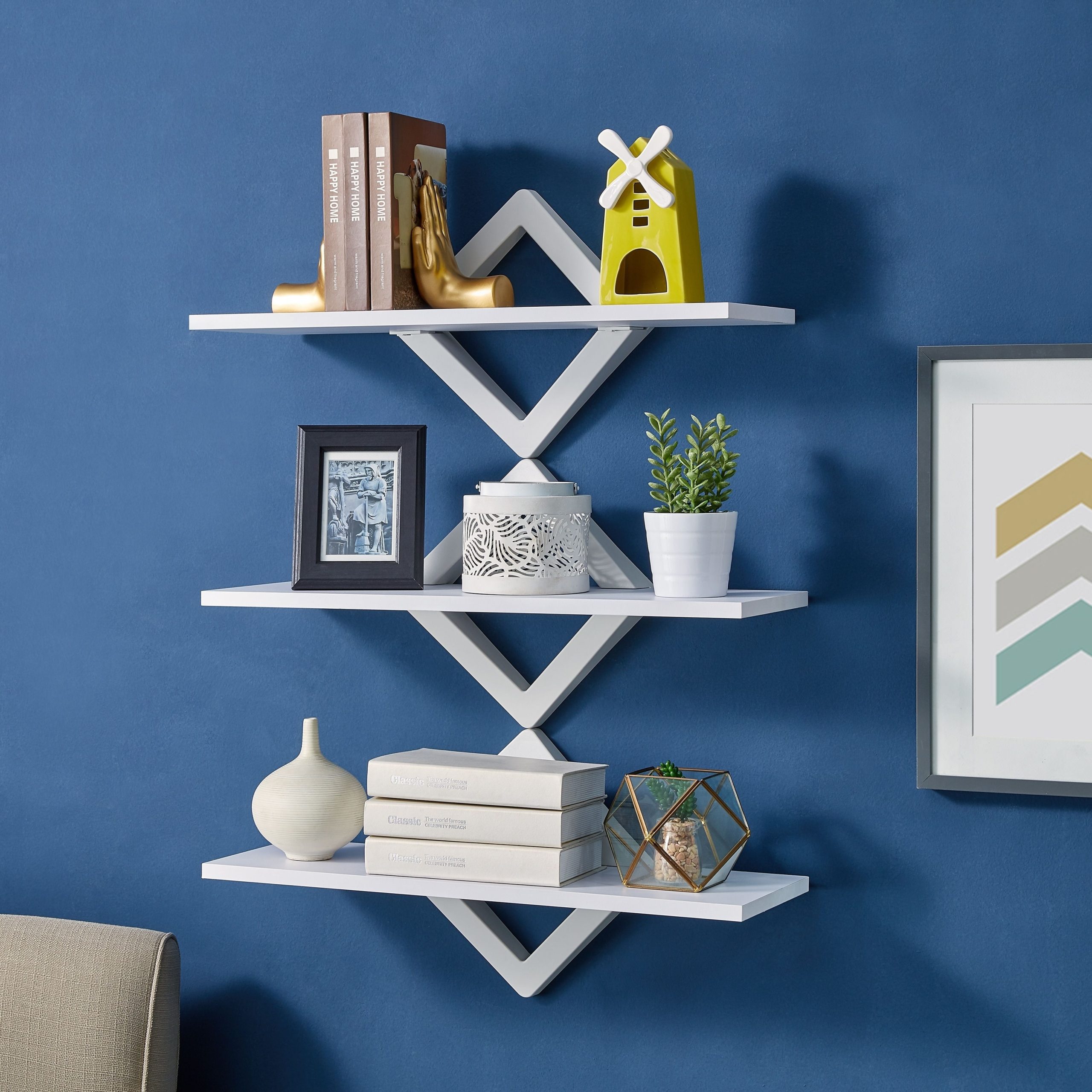Danya B. Diamonds 3-Level Wall Mount Shelving System-White Wall Shelf Unit, Wall Mounted Shelves ... regarding Maximizing Space and Style with the Danya B Rustic Shelving Unit