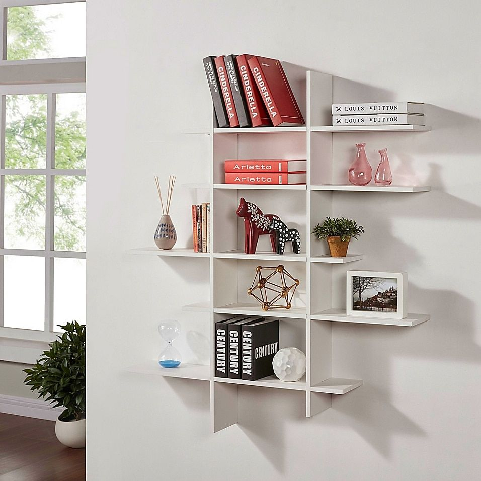 Danya Bâ„¢ Five Level Asymmetric Shelf | Bed Bath & Beyond | Wall Shelves, Bookshelves Diy, Shelves for Danya B 5 Level Black Asymmetric Wall Shelf, White