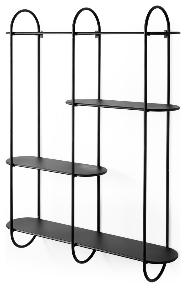 Decimus Black Metal Wall Mounted 3 Tiered Shelving Unit - Industrial ... inside Decimus Black Metal Wall Mounted 3 Tiered Shelving Unit