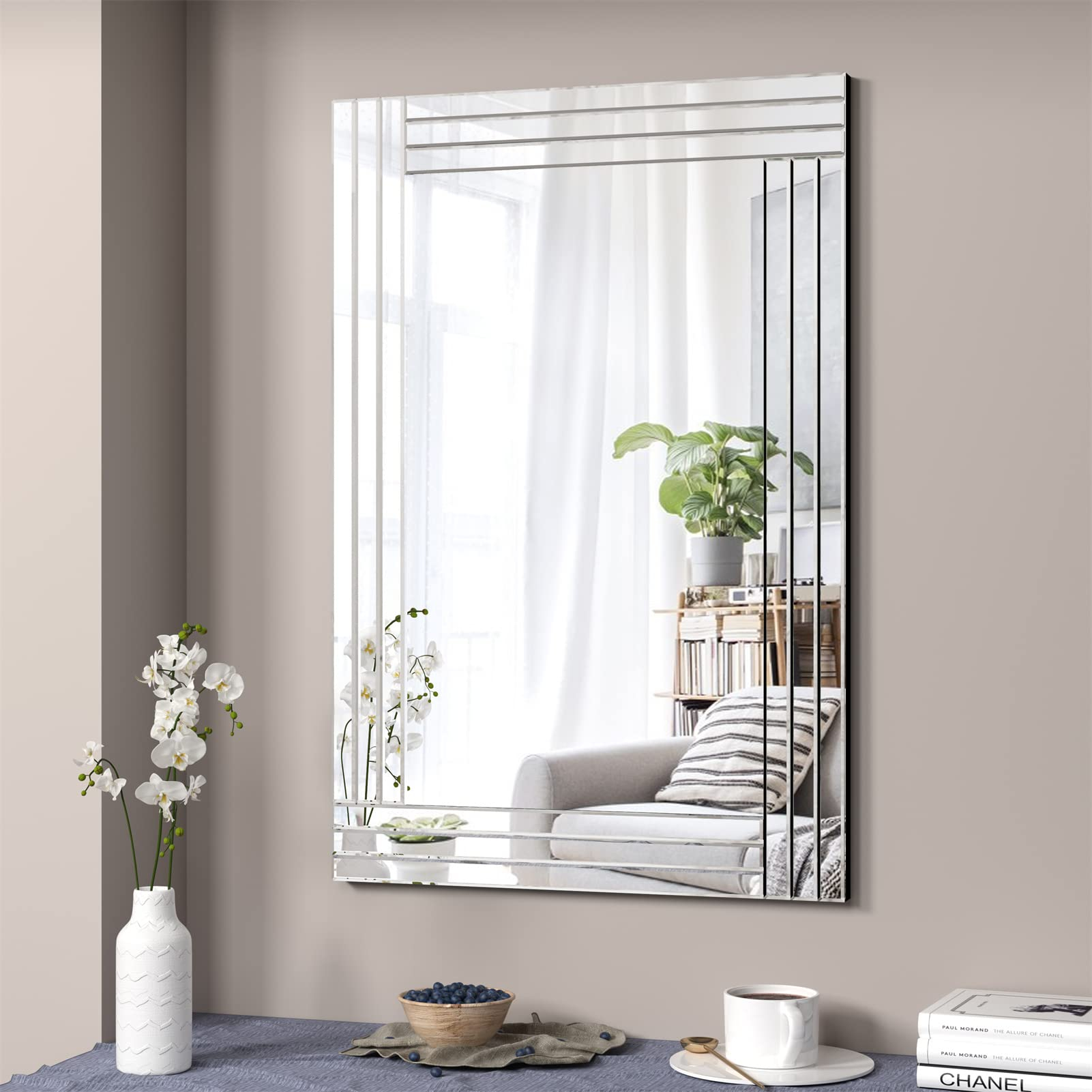 Decorative Accent Mirror, Silver Rectangle Wall Mirrors, Art Mirror ... in 38" Rectangle Wall Mounted Accent Mirror