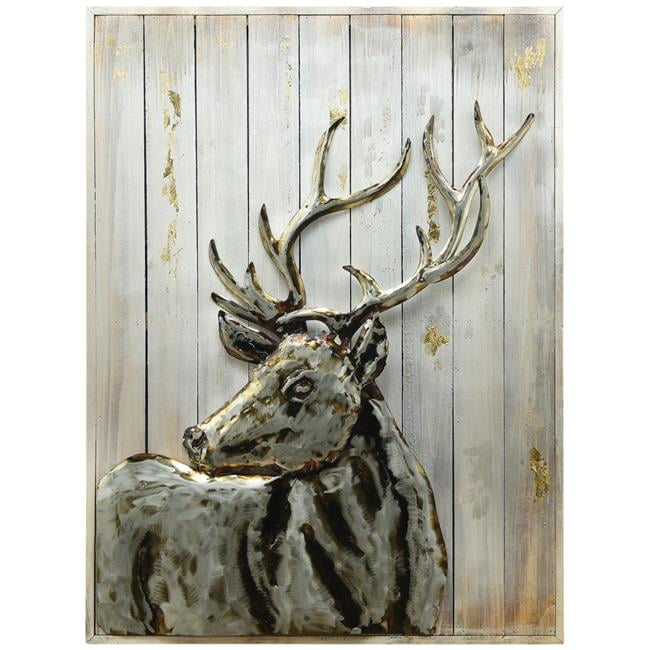 Deer 2 Hand Painted Iron Wall Sculpture On Slatted Solid Wood 3D Metal Wall Art, 40 In. X 30 In ... for "Deer 1" Hand Painted Iron Wall Sculpture On Slatted Solid Wood Wall Art 40"X30"