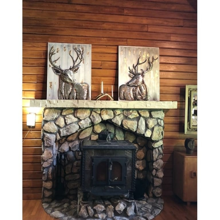 Deer Handed Painted Iron Wall Sculpture On Slatted Solid Wood Wall Art Set Of 2 - Bed Bath ... for A Closer Look at the "Deer 1" Hand Painted Iron and Wood Wall Sculpture