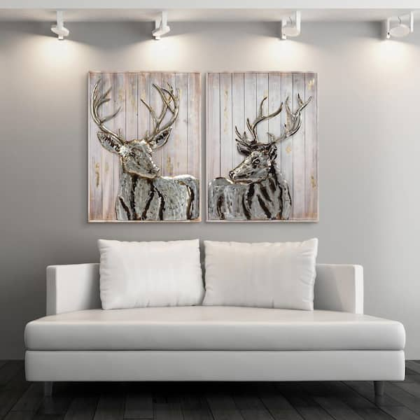 Deer Wall Decals within "Deer 1" Hand Painted Iron Wall Sculpture On Slatted Solid Wood Wall Art 40"X30"
