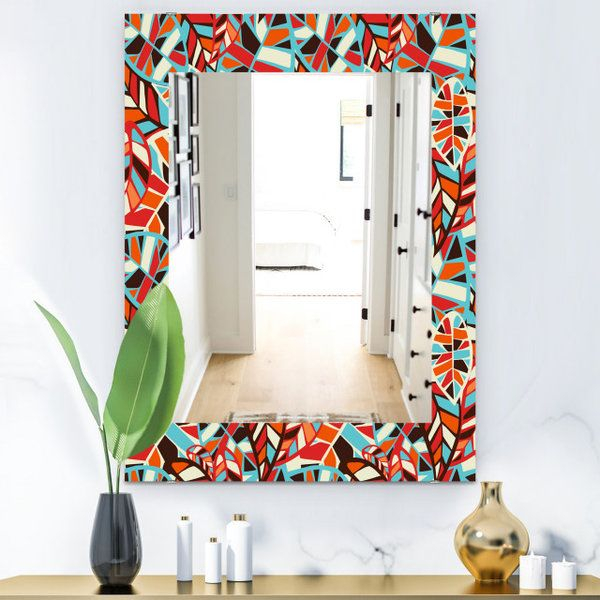 Designart Feathers 4 Modern Frameless Wall Mirror, 24X32 - Contemporary ... with Designart Paisley 8 Modern Frameless Vanity Mirror, 24X32