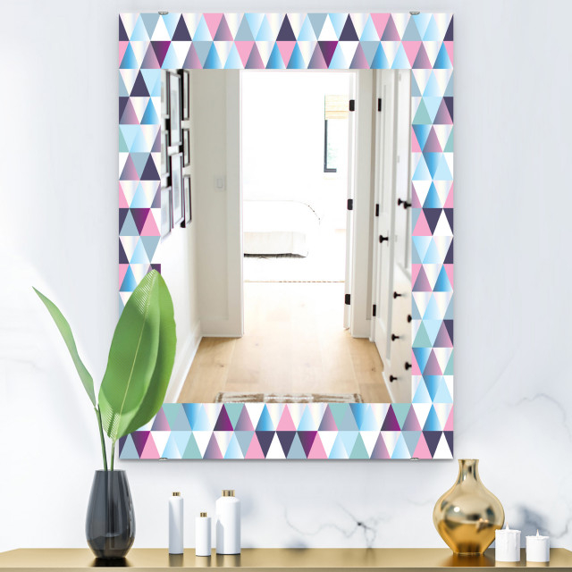 Designart Triangular Colourfields 13 Modern Frameless Wall Mirror ... with regard to A Closer Look at the Frameless Design of the Designart Vanity Mirror