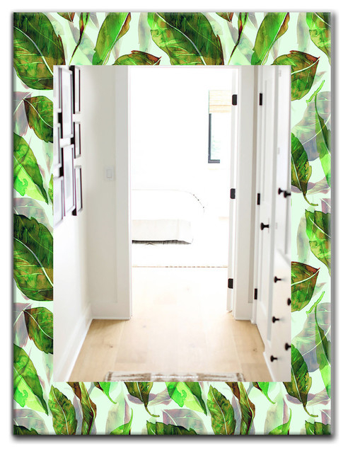 Designart Tropical Mood Foliage 10 Modern Frameless Vanity Mirror ... intended for Designart Paisley 8 Modern Frameless Vanity Mirror, 24X32
