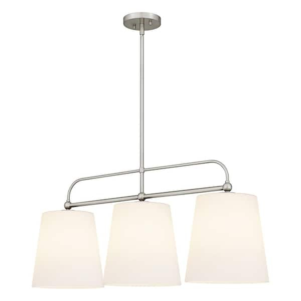 Dsi Lighting Corbin 3-Light Brushed Nickel Linear Chandelier With White ... regarding Installation Tips for Your New 3 Light Brushed Nickel Linear Chandelier