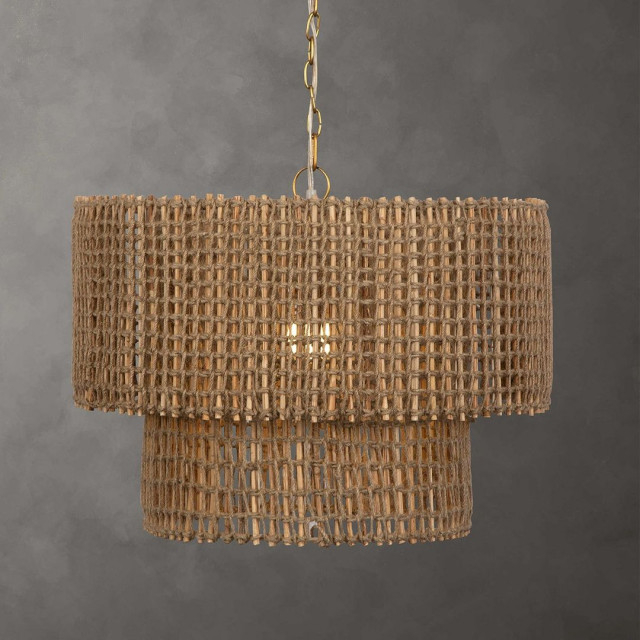 Elegant Natural Jute Rope Two Tiered Chandelier Pendant Light 24 In ... with regard to Exploring the Design Possibilities with Marble Two-Tier Chandeliers