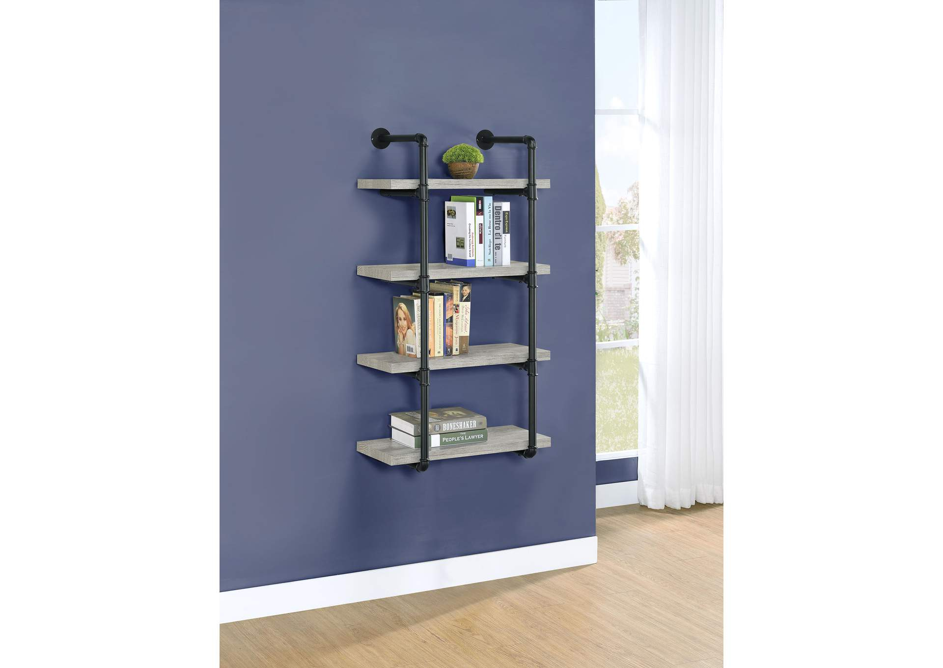 Elmcrest 24-Inch Wall Shelf Black And Grey Driftwood Lake Charles Furniture inside Coaster Elmcrest 24-Inch Wood Wall Shelf Black And Rustic Oak