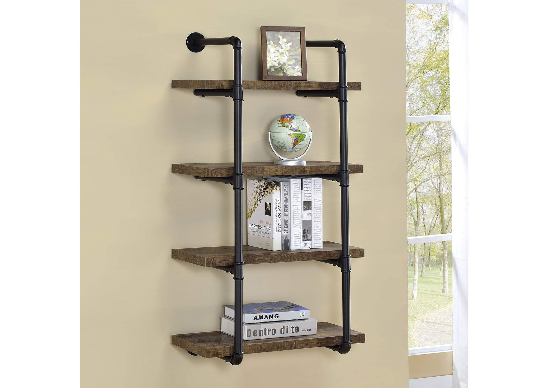 Elmcrest 24-Inch Wall Shelf Black And Rustic Oak for Coaster Elmcrest 24-Inch Wood Wall Shelf Black And Rustic Oak