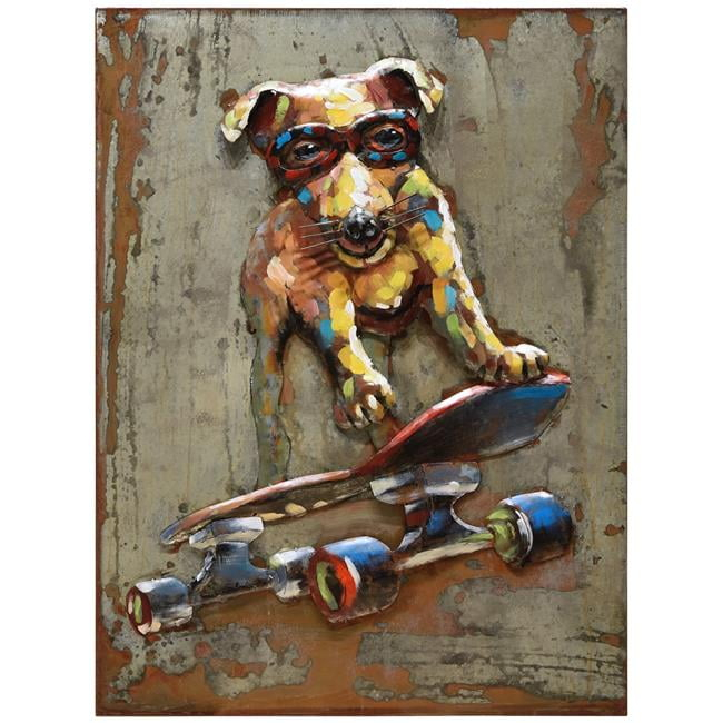 Empire Art Direct Empire Art"Dog On Skateboard"Primo Mixed Media Hand ... in "Bullish" Primo Mixed Media Hand Painted Iron Wall Sculpture
