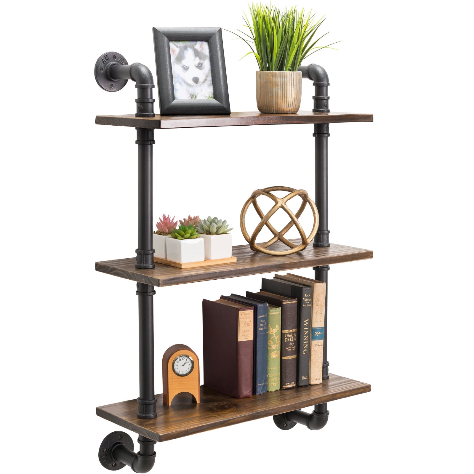 Excello Global Products 3-Tier Rustic Wooden Wall Floating Shelf ... intended for The Enduring Charm of Wooden 3-Tier Shelving With Drawer Storage