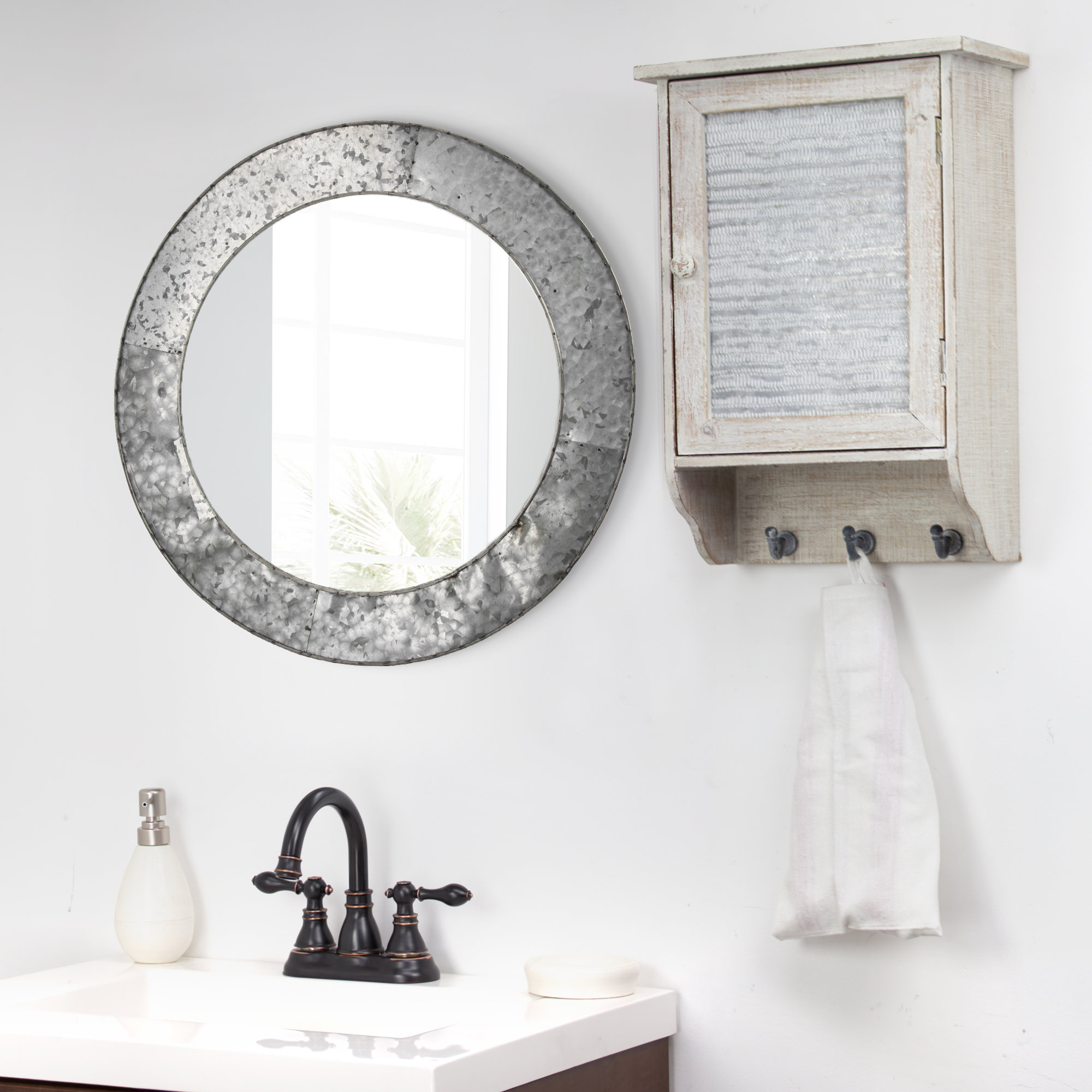 Explore Gallery Of Round Galvanized Metallic Wall Mirrors (Showing 4 Of 20 Photos) in Beyond the Shine Understanding Galvanized Metal Wall Mirrors