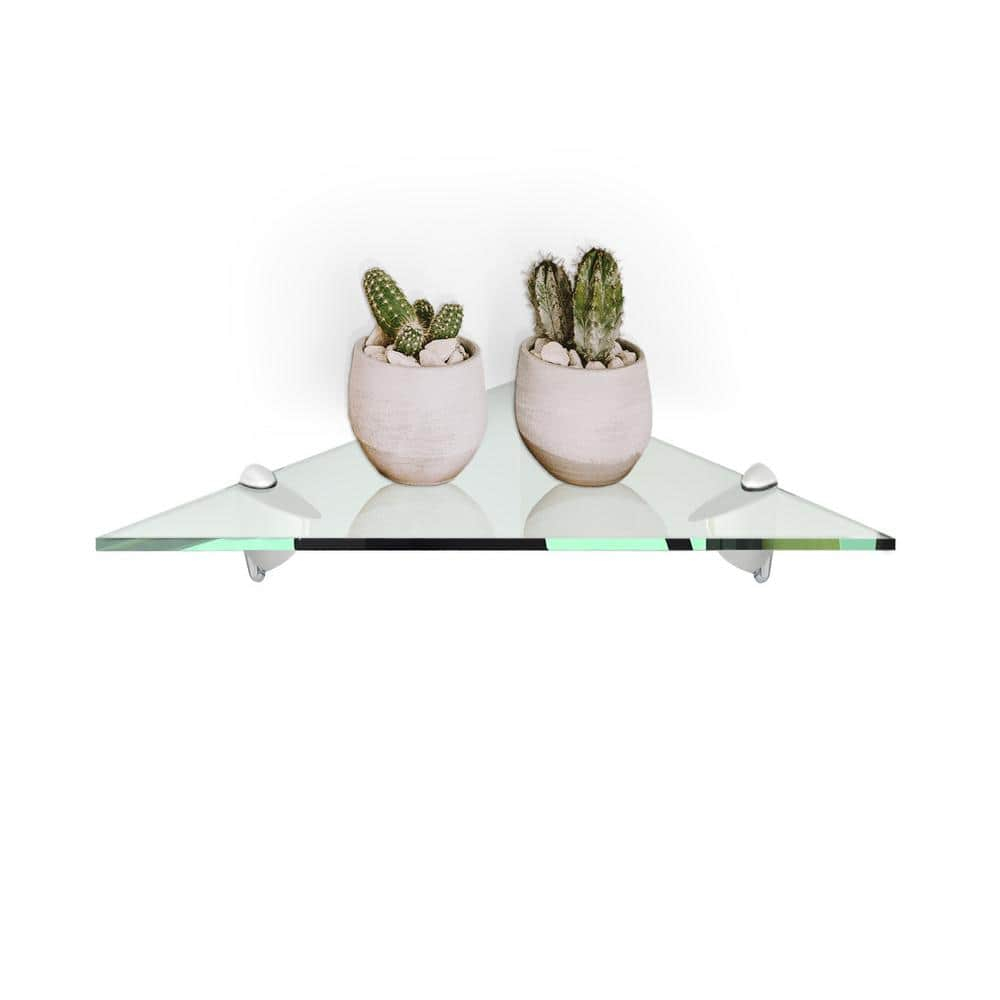 Fab Glass And Mirror 12 In. L X 0.37 In. H X 12 In. W Wall Mount Clear ... pertaining to Clear Glass Floating Shelf With Chrome Brackets 24X6"