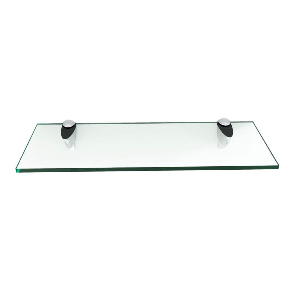 Fab Glass And Mirror 18 In. L X 0.37 In. H X 6 In. W Floating Wall ... within Clear Glass Floating Shelf With Chrome Brackets 24X6"