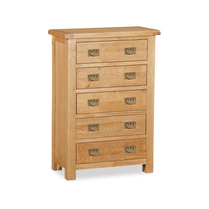 Fairfax Bedroom Oak 5 Drawer Chest - Lee Longlands intended for Dexter Oak Finish 5-Drawer Chest