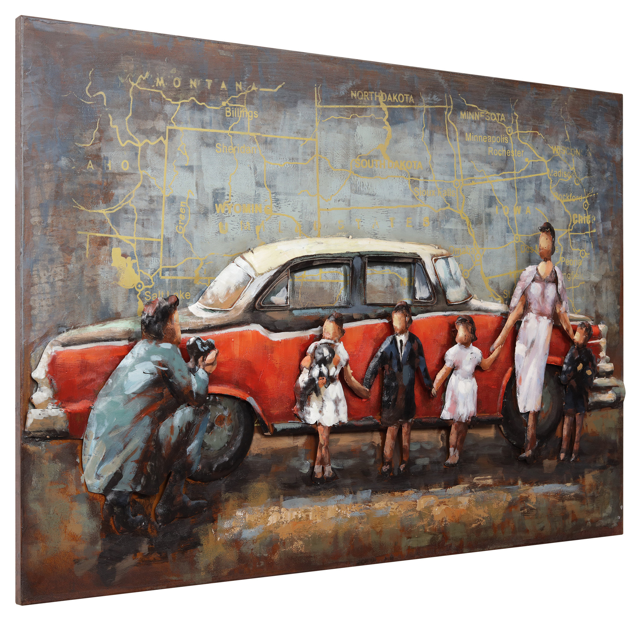 "Family Portrait" Mixed Media Iron Hand Painted Dimensional Wall Art ... throughout A Unique Perspective The Craftsmanship Behind Dog on Skateboard Art