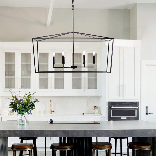 Farmhouse 6-Light Rectangular Kitchen Island Chandelier Over Table ... pertaining to Farmhouse 6-Light Rectangular Kitchen Island Chandelier Over Table, Gold