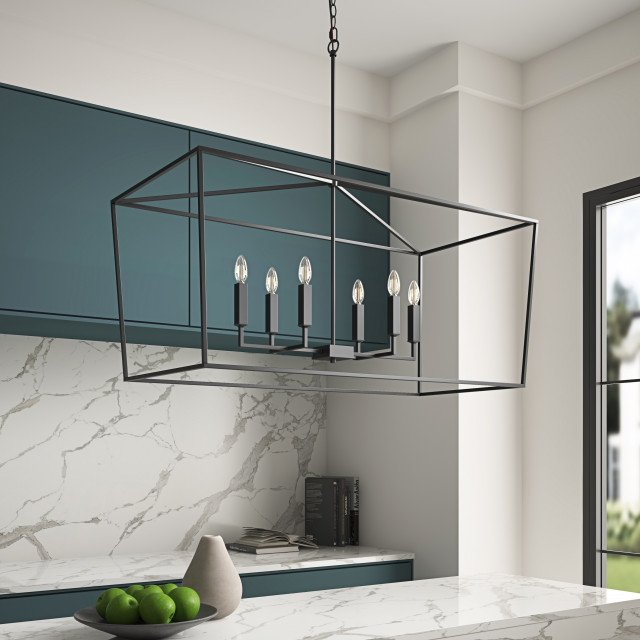 Farmhouse 6-Light Rectangular Kitchen Island Chandelier Over Table ... regarding Farmhouse 6-Light Rectangular Kitchen Island Chandelier Over Table, Gold