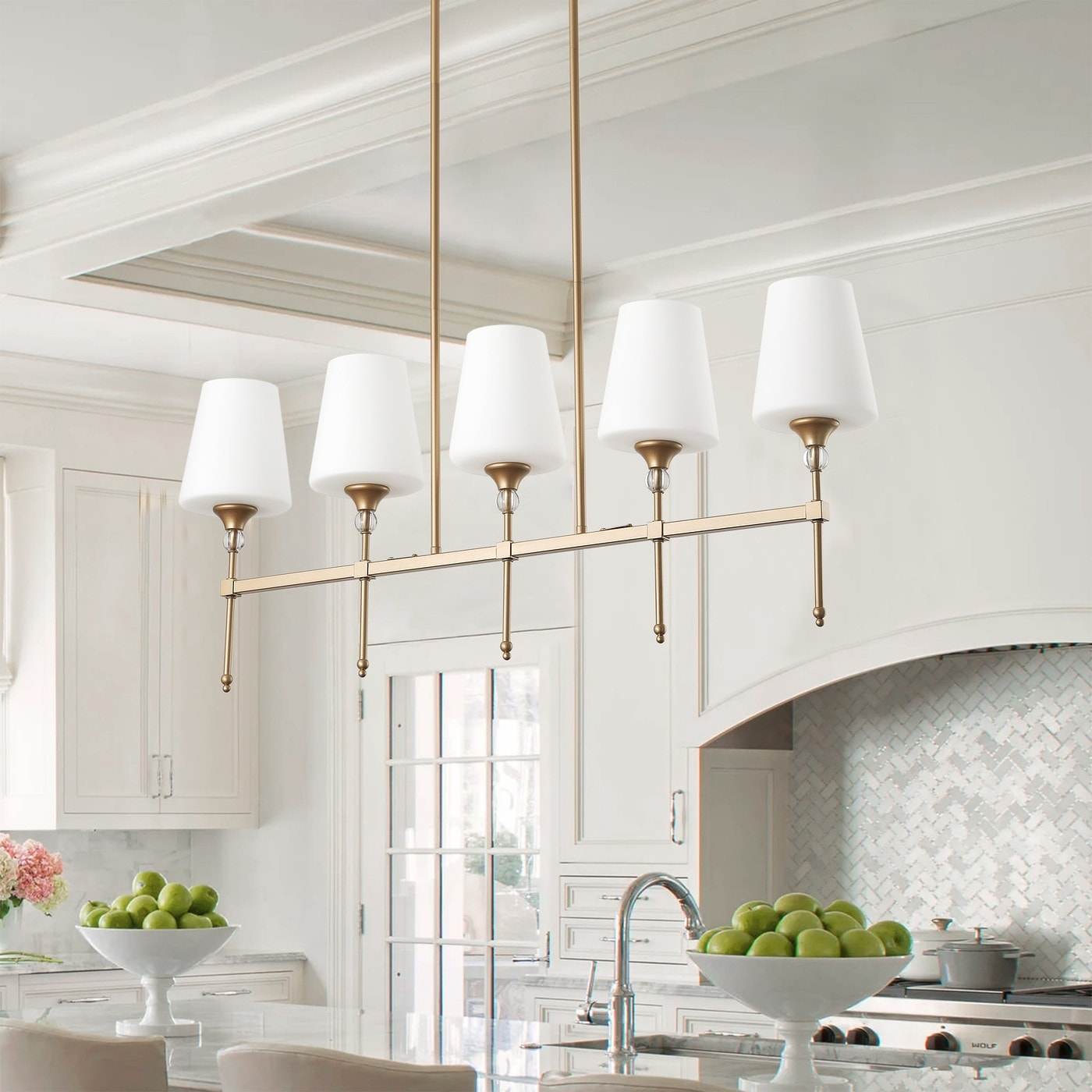 Farmhouse Rustic 5-Light Over Table Chandelier With Clear Glass Shades ... intended for From Drab to Fab Finding the Right Gold Chandelier for Your Kitchen Oasis