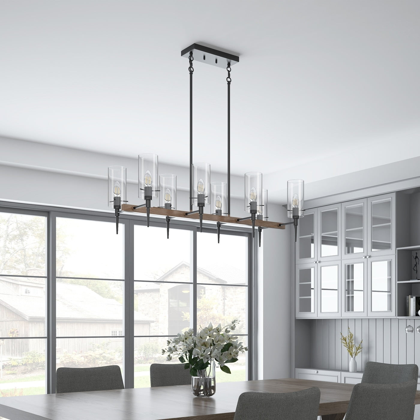 Farmhouse Rustic Over Table 8-Light Rectangle Kitchen Island Chandelier ... inside From Drab to Fab Finding the Right Gold Chandelier for Your Kitchen Oasis