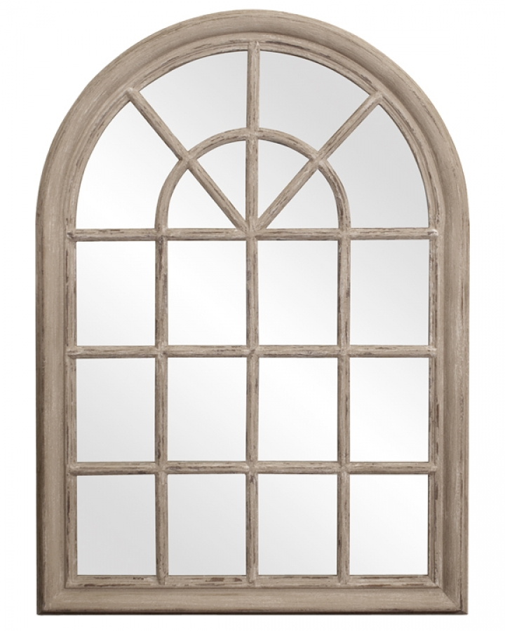 Fenetre Arched Rustic Windowpane Style With Distressed Taupe Mirror ... with Bellevue Hemir28366 Fenetre 41" X 29" Arched Farmhouse Style - Oil Rubbed