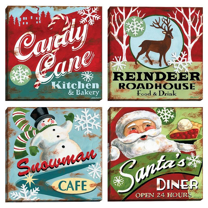 Fine Art Canvas Candy Cane Reindeer Santa Snowman Canvas Wall Art 4 ... with Understanding the Unique Appeal of the Color Candy I Artwork Set