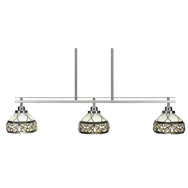 Fleur De Lis Living Odyssey 3 Light Island Light Shown In Brushed Nickel Finish With 7" Royal ... with regard to Odyssey 3-Light Island Light, Round Fitter, 16" Royal Merlot Art Glass