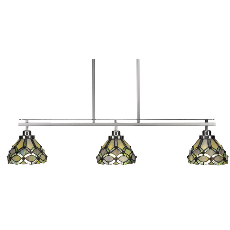 Fleur De Lis Living Odyssey 3-Light Island Light | Wayfair with Odyssey 3-Light Island Light With Round Fitter, 16" Sandhill Art Glass