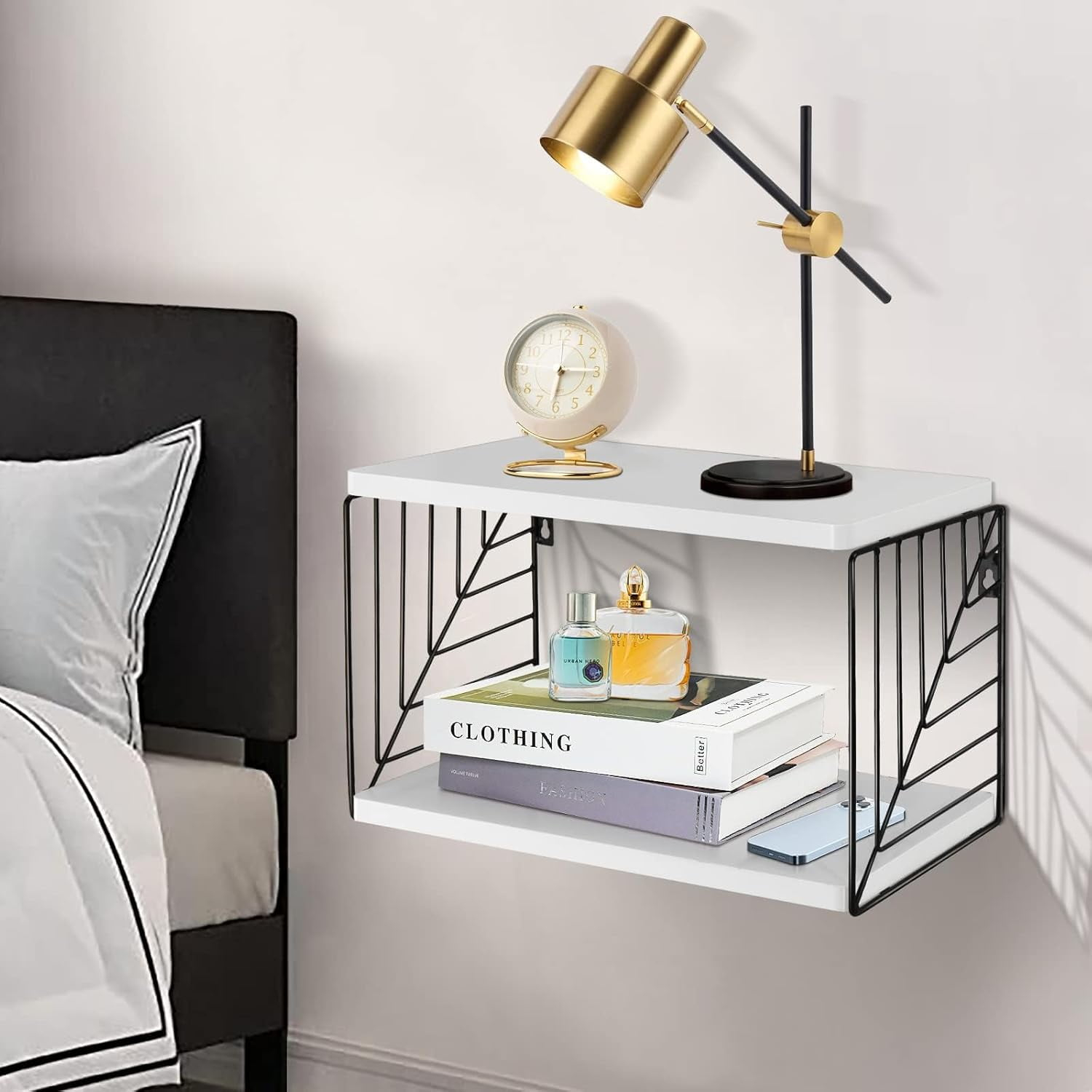 Floating Bedside Table Floating Nightstand Bedside Shelf Wall Mounted ... with regard to Floating Nightstand Shelf