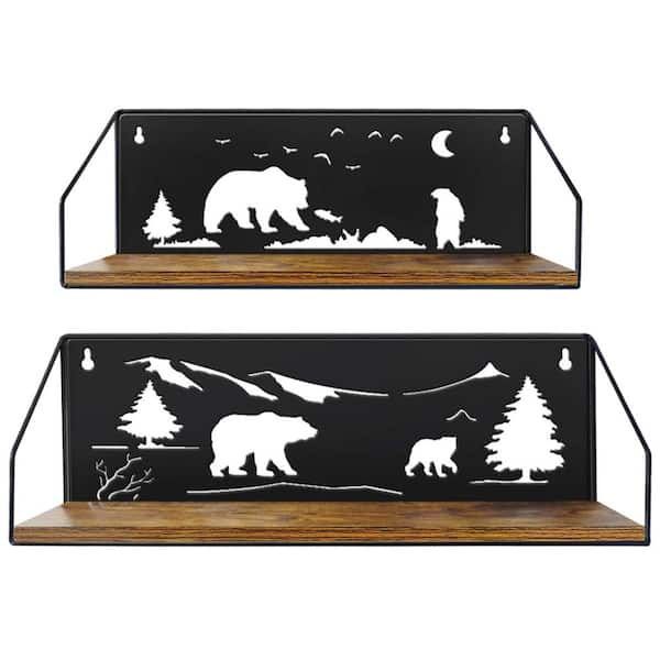 Floating Shelves For Wall With Unique Adorable Bears Cutouts, Rustic ... throughout Beyond Storage The Artful Integration of Rustic Iron Shelves with Drawers