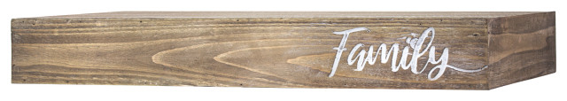 Floating Wall Shelf With "Family" Text Engraving - Contemporary - Display And Wall Shelves - By ... throughout Understanding the Charm of the 'Gather' Engraved Shelf