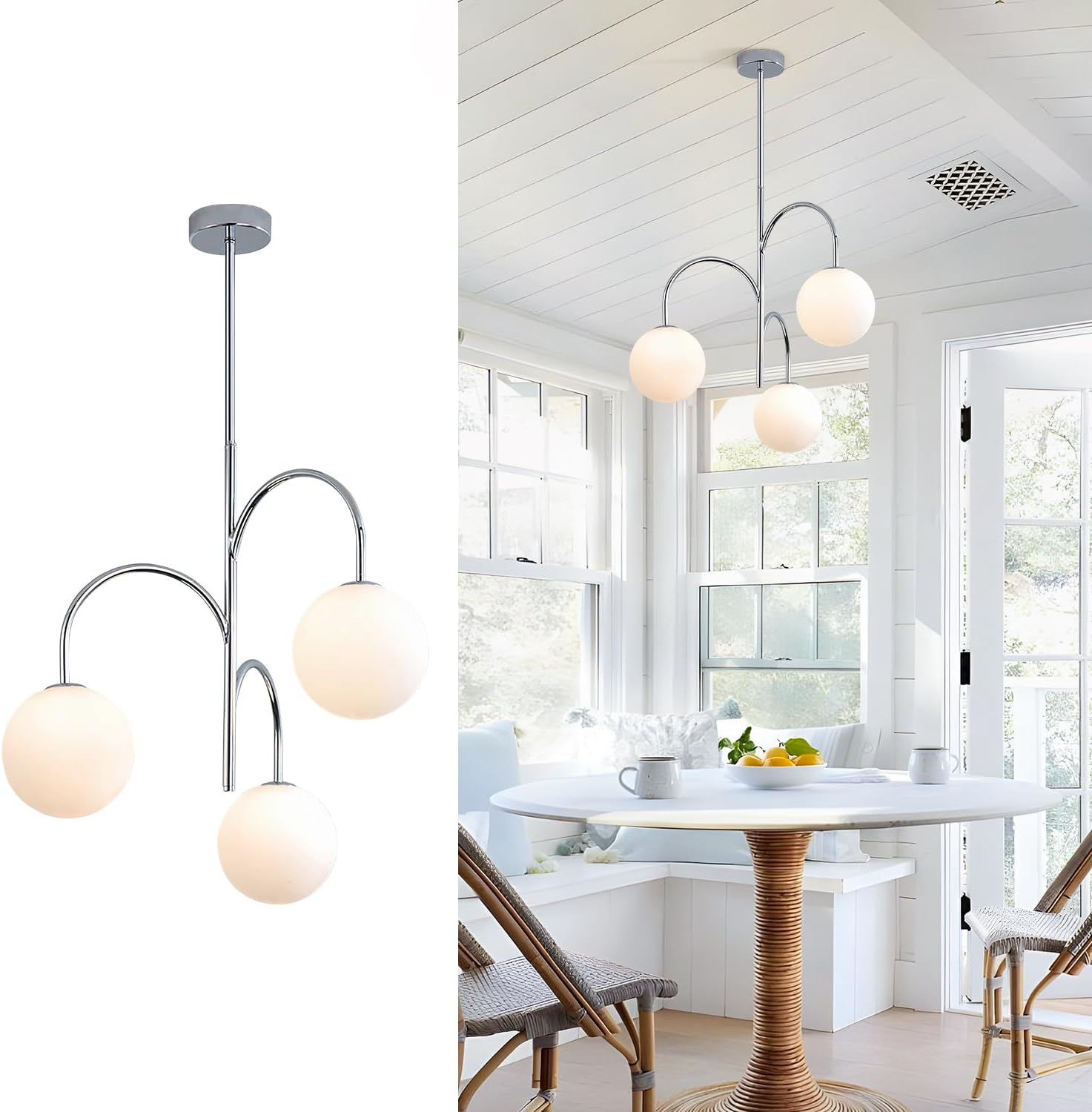 Flyrose Modern 3 Light Milk Glass Chandelier Mid Century Chandelier ... throughout Enhancing Your Space with a Mid Century Modern Three-Light Chandelier in Brushed Nickel