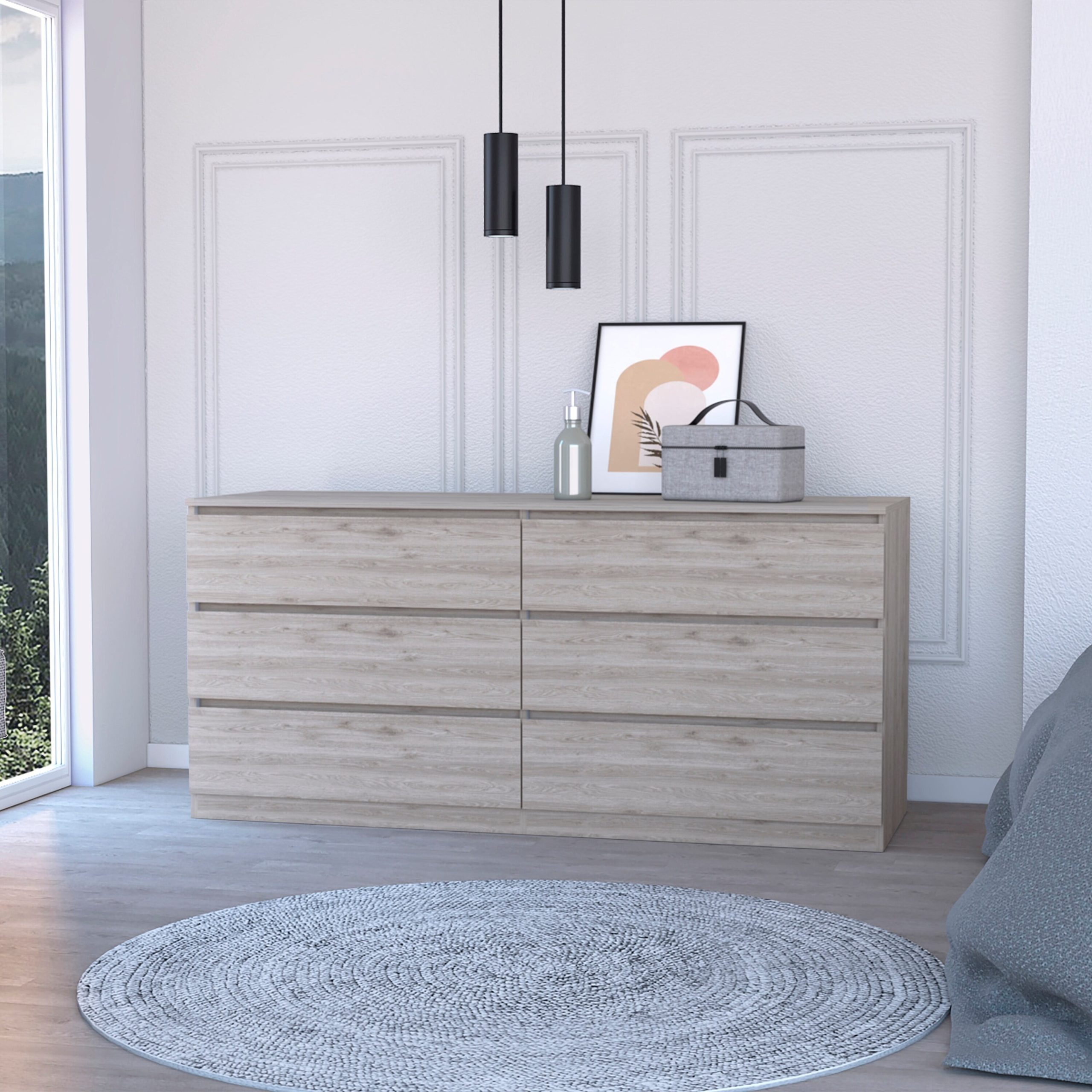 Fm Furniture Seul Modern Minimal Six Drawer Double Dresser With Superior Top Light Grey-White ... within Integrating the Seul Six Drawer Dresser into Your Bedroom Aesthetic
