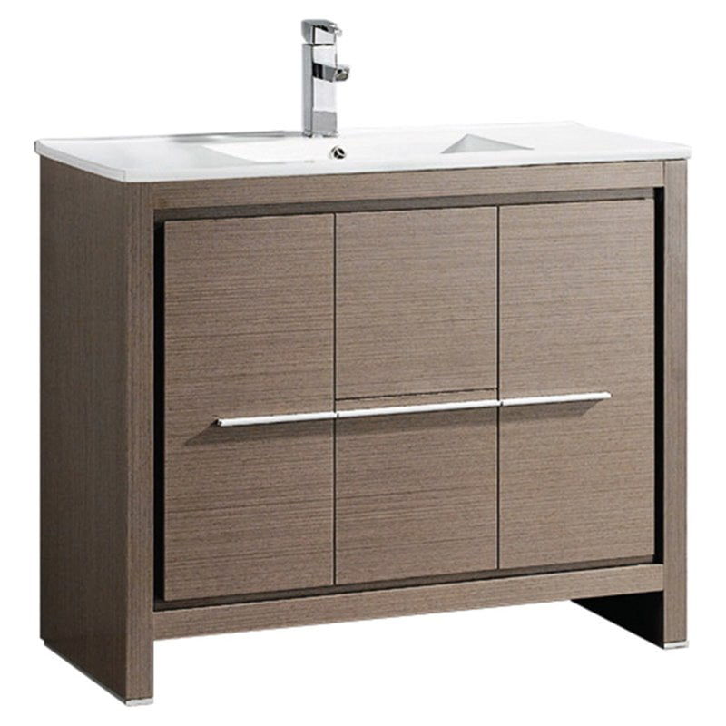 Fresca Allier 40" Gray Oak Modern Bathroom Cabinet W/ Sink - Walmart.com in Fresca Allier Gray Oak Bathroom Linen Side Cabinet With 2 Doors, Gray Oak