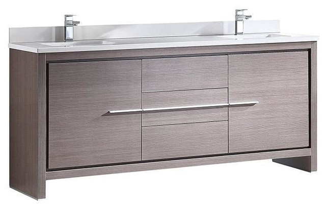 Fresca Allier 72" Gray Oak Double Sink Bathroom Cabinet With Top And ... for Fresca Allier Gray Oak Bathroom Linen Side Cabinet With 2 Doors, Gray Oak