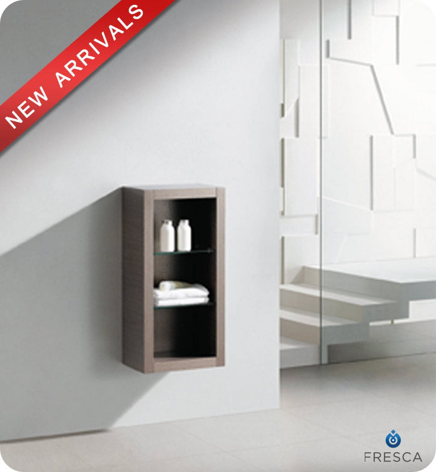 Fresca Allier Gray Oak Bathroom Linen Side Cabinet W/ 2 Glass Shelves ... in Fresca Gray Oak Bathroom Linen Side Cabinet With 2 Storage Areas