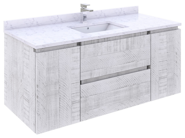 Fresca Formosa 47" Wall Hung Modern Bathroom Cabinet, Rustic White ... inside Formosa Modern 47" Ash Wall Hung Bathroom Base Cabinet