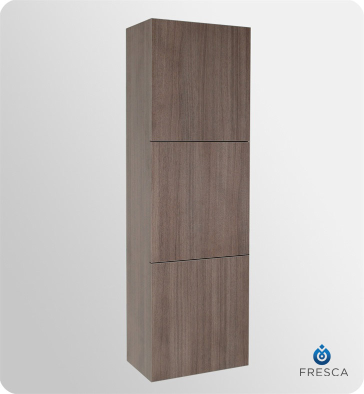 Fresca Fst8090Go Gray Oak Bathroom Linen Side Cabinet With 3 Large ... with Fresca Black Bathroom Linen Side Cabinet With 3 Large Storage Areas, Teak