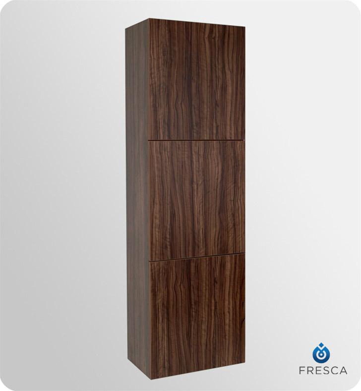 Fresca Fst8090Gw Walnut Bathroom Linen Side Cabinet With 3 Large ... with Fresca Walnut Bathroom Linen Side Cabinet With 2 Storage Areas