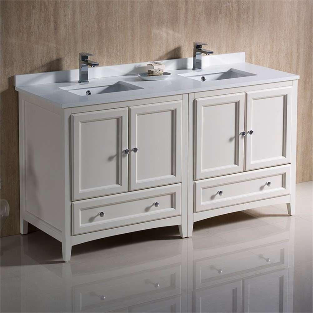 Fresca Oxford 60" Antique White Double Bathroom Cabinets With Top And ... inside How the Fresca Oxford Antique White Cabinet Enhances Bathroom Organization