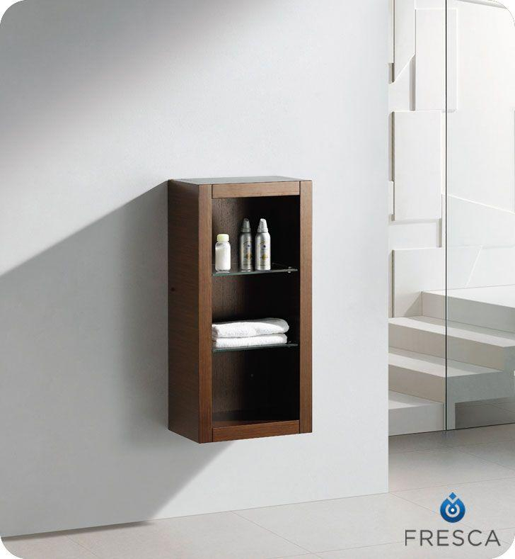 Fresca Wenge Brown Bathroom Linen Side Cabinet With 2 Glass Shelves ... for Fresca Allier White Bathroom Linen Side Cabinet W/ 2 Glass Shelves